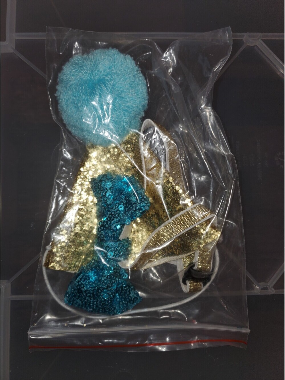 DOG PET GOLD GLITTER & BLUE BIRTHDAY HAT POM POM & SEQUIN BOW TIE SET